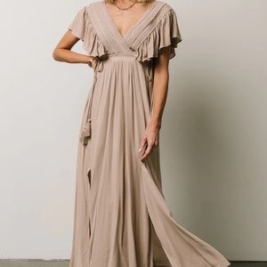 COPY - Jennifer Deep V Maxi Dress - Sand - Small
